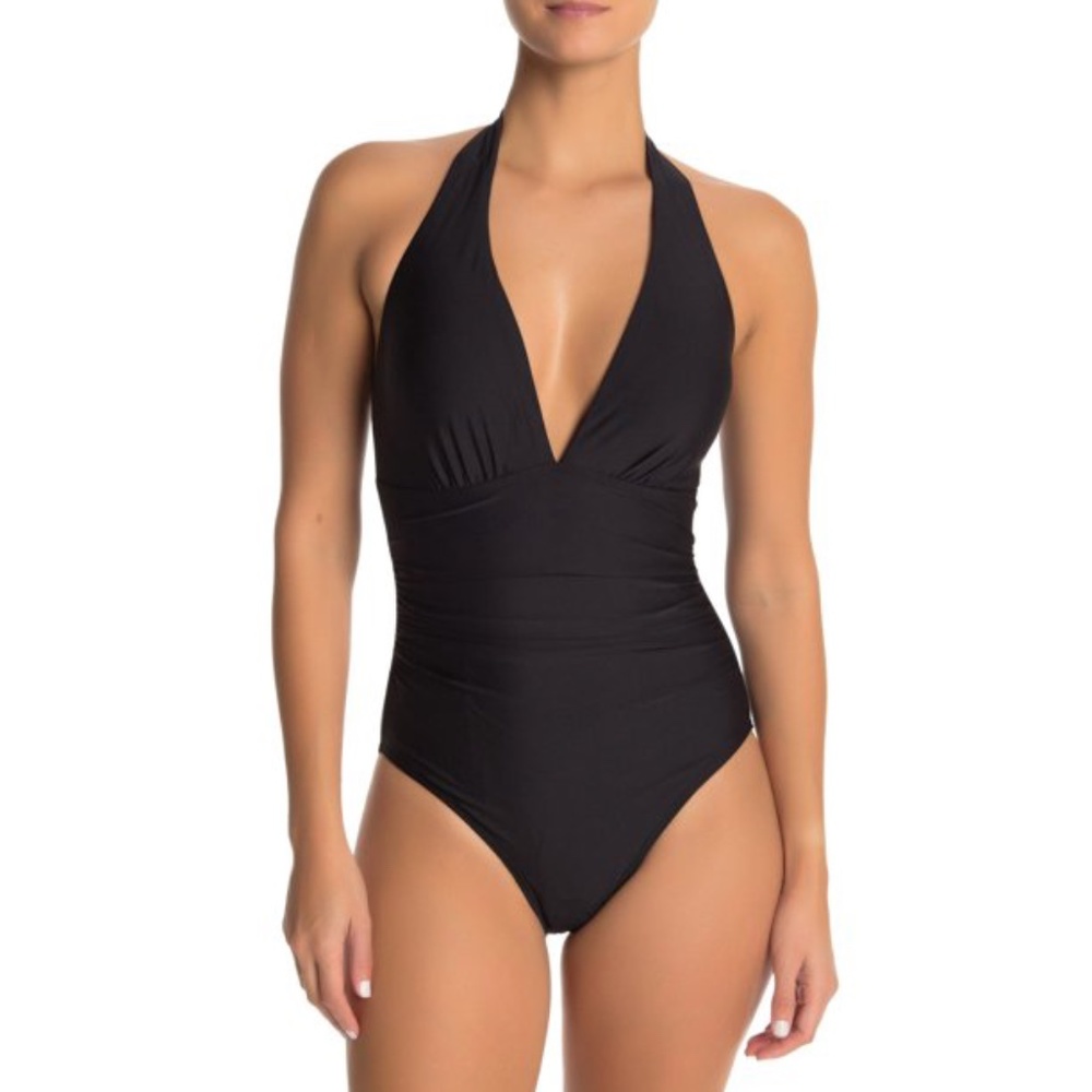 NWT Tommy Hilfiger Black Solid Halter One-piece